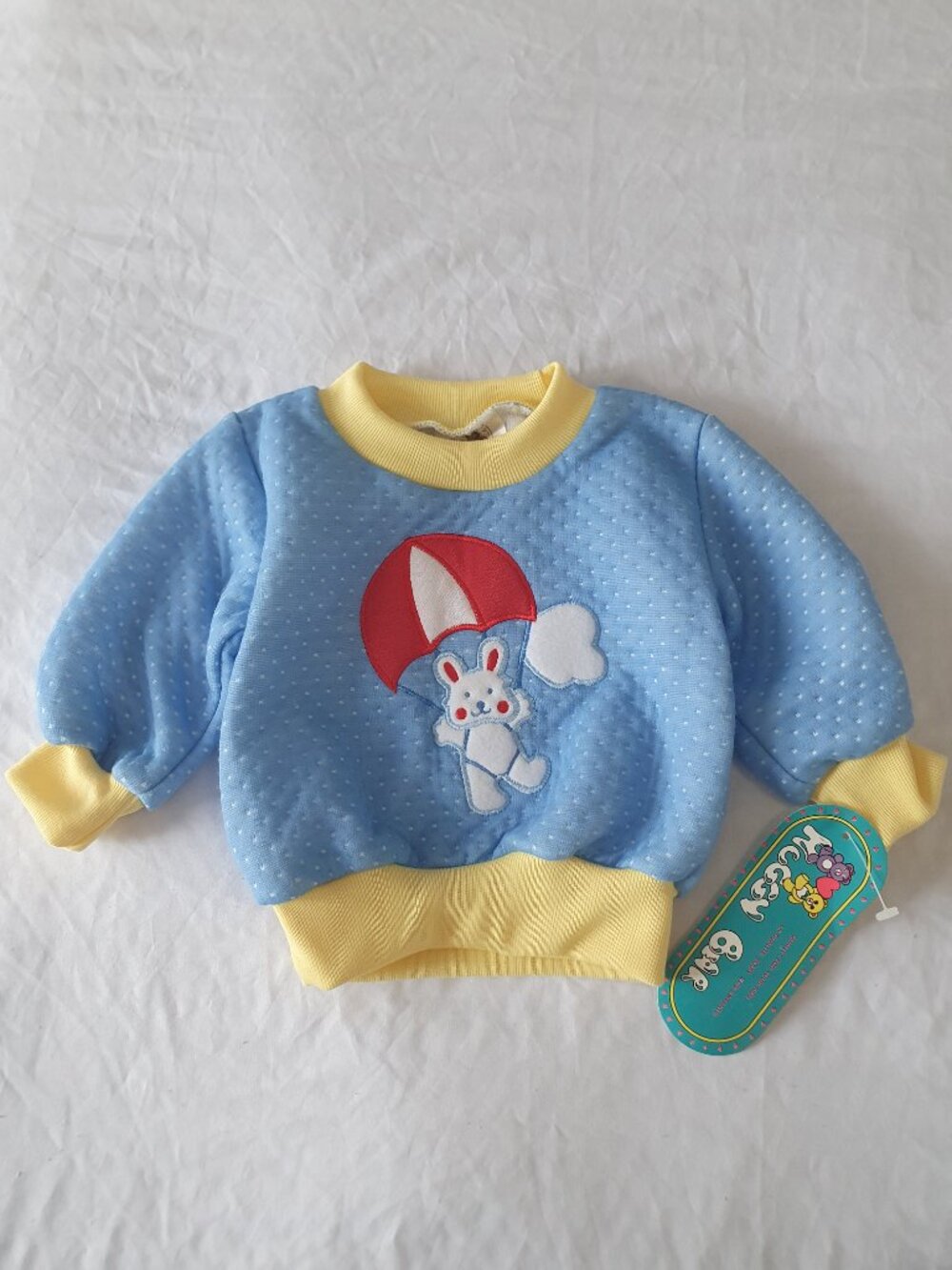 Vintage 1980s Huggy Bear Baby Sweatshirt Quilted Knit Blue NWT - Size 3/6 Months